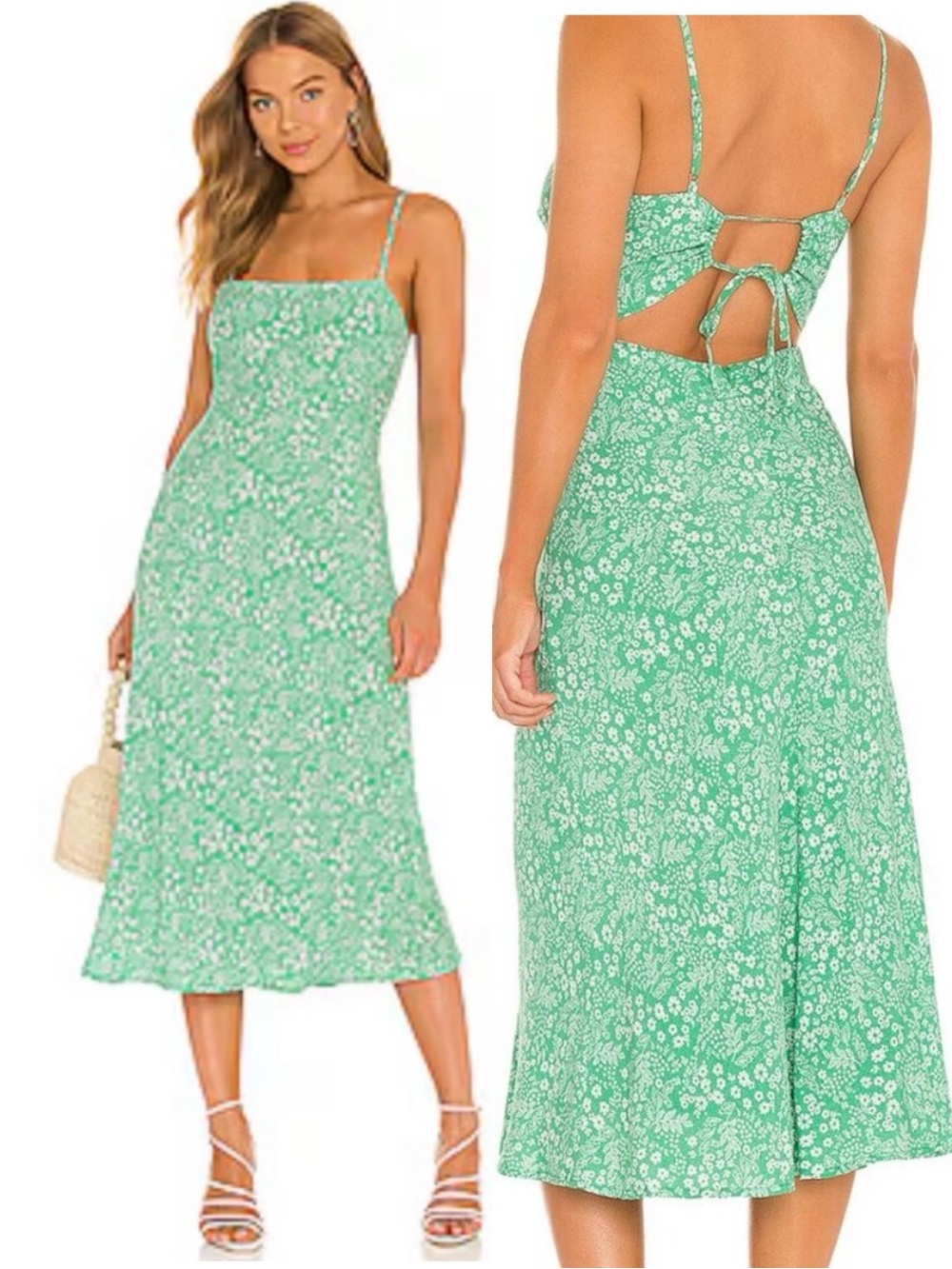 ASTR the Label Gabrielle Dress in color Green Apple Ditsy Size Large L